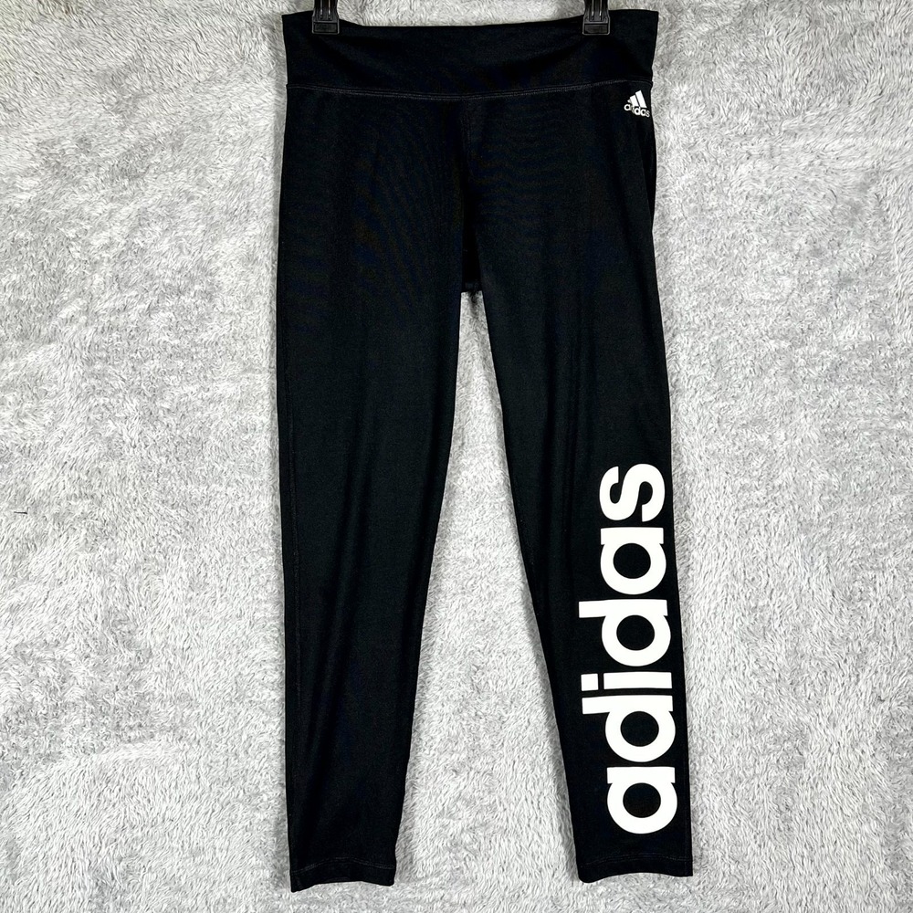 Adidas Climalite Leggings Womens Large Black Graphic Skinny Leg Training Running